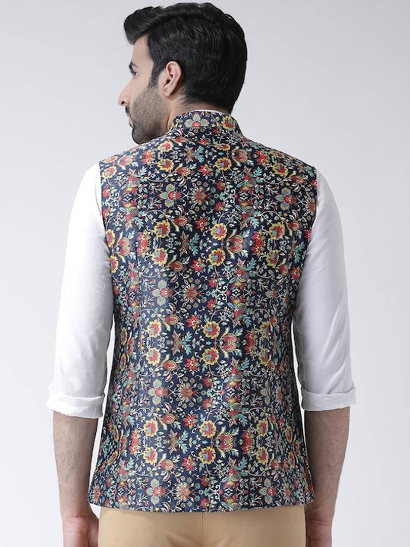 Men's Multicoloured 
Cotton Blend
 Printed Nehru Jackets